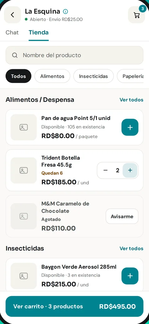 Catálogo de La Esquina con productos, precios y existencia